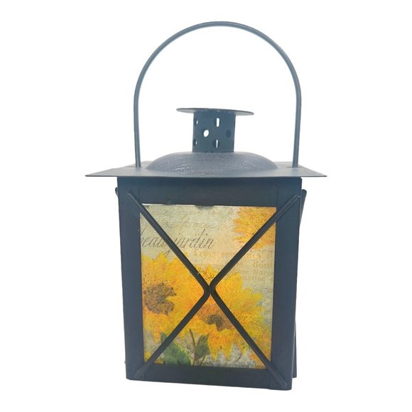 Artisan Crafted Metal Lantern Decoupaged Sunflower Paper Set of 2 One of a Kind - Picture 7 of 12